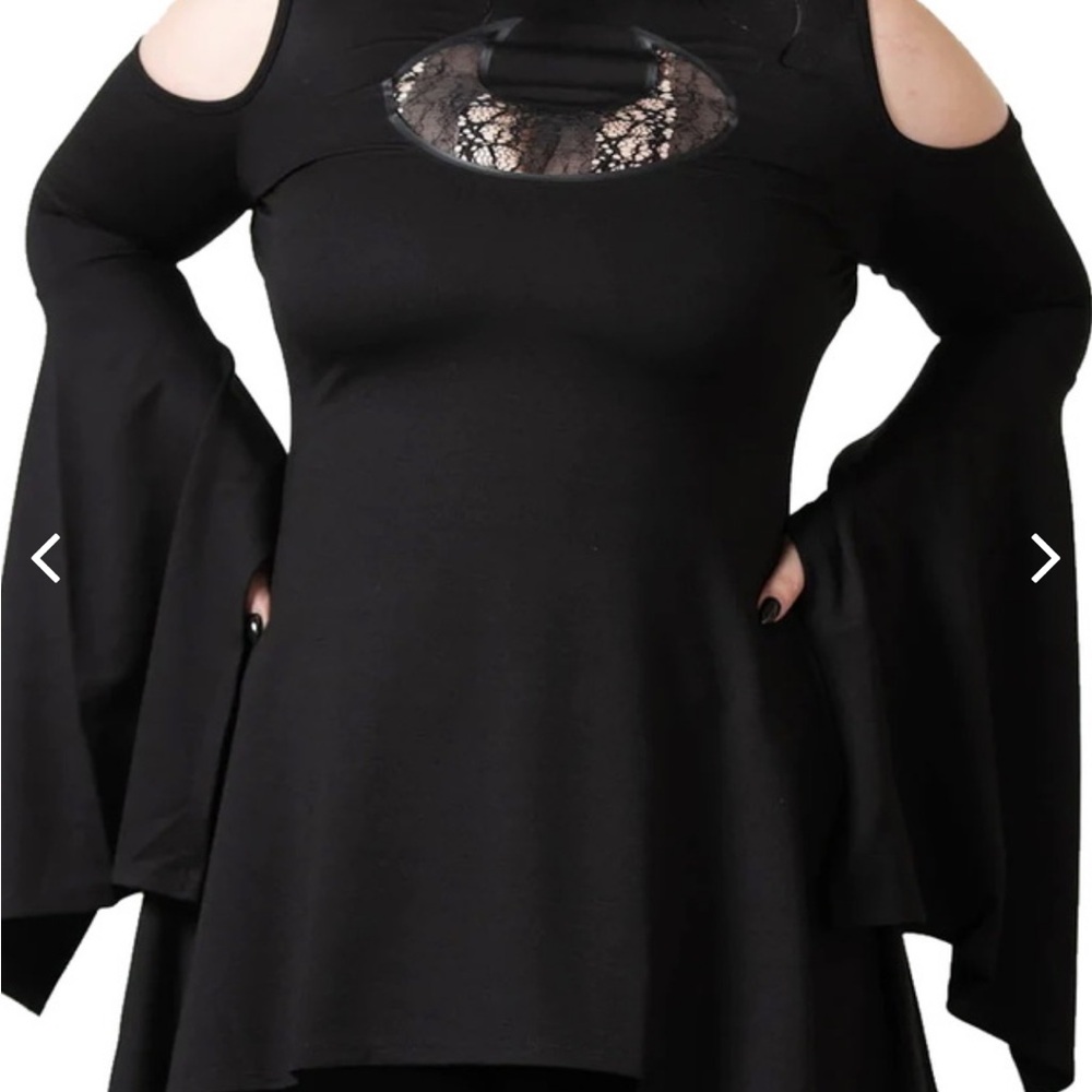 Killstar Black Asymmetrical Tunic with Mandarin Collar and cold shoulder